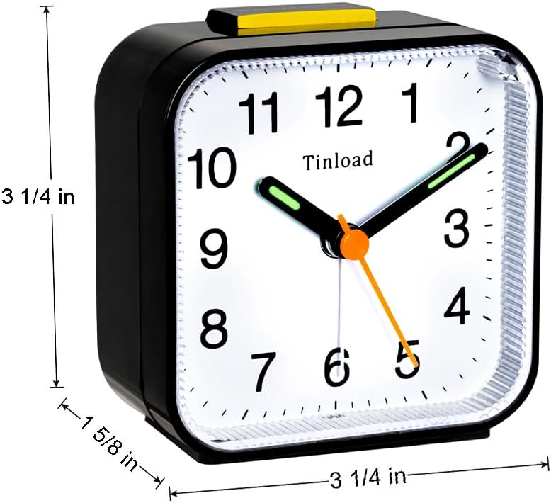 Small Battery Operated Analog Travel Alarm Clock Silent Non Ticking,Gentle Wake, Ascending Beep Sounds, Snooze,Lighted on Demand,Easy Set