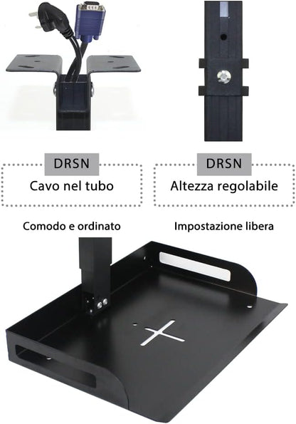 Drsn Universal Ceiling Mount with Tray for Projector Camera, 91-170 cm Adjustable, 11 Lbs Load Bearing, No Hole Installation, in-Tube Cable Routing, Universal Ceiling Mount for Wall Ceiling, Carbon