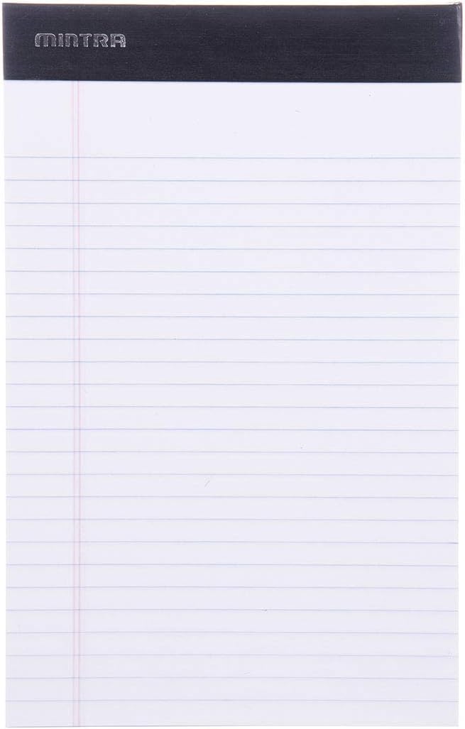 Mintra Office Legal Pads - ((BASIC WHITE 6pk, 5in x 8in, NARROW RULED))
