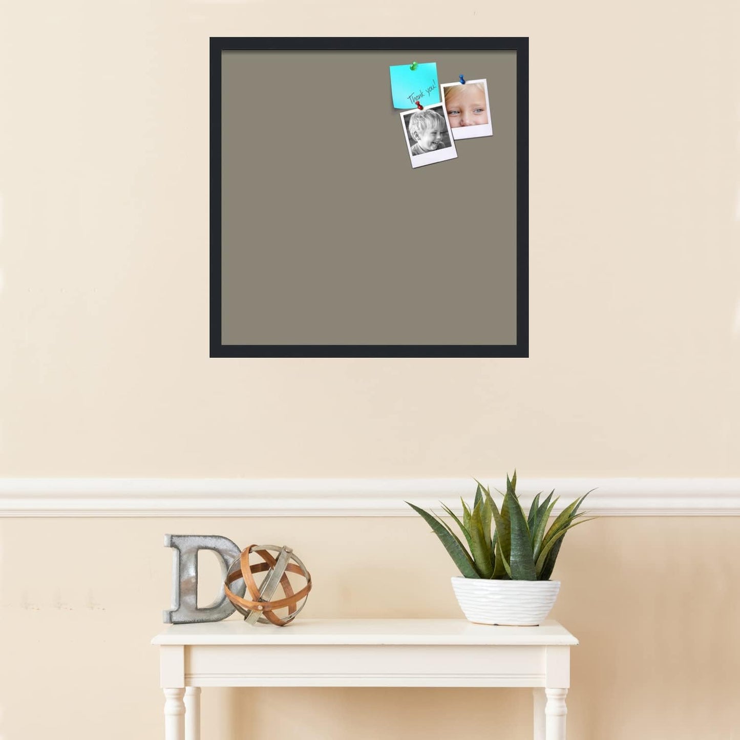 PinPix 24x24 Inch Cork Bulletin Board. This Decorative Framed Pin Board Comes with Pewter Design and a Satin Black Frame. Ideal for Home Office Decor or Message Board (PinPix-1812)