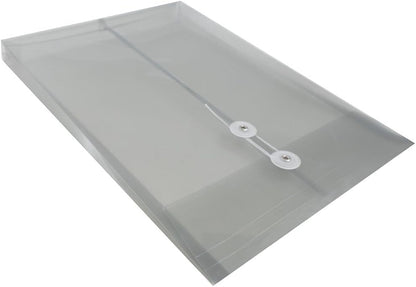 JAM PAPER Plastic Envelopes with Button & String Tie Closure - Legal Open End - 9 3/4 x 14 1/2 - Smoke Gray - 12/Pack