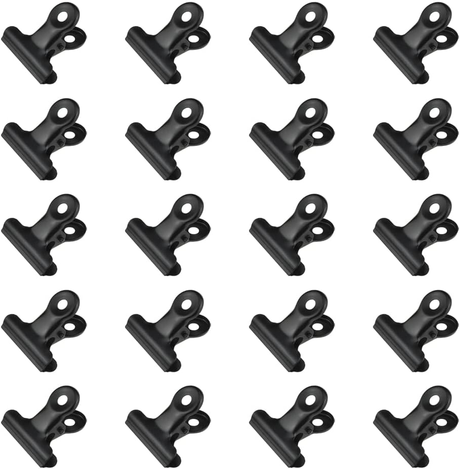HAHIYO 1.25inch Black Bulldog Clips Metal File Hinge Binder Clips Clamps Save Space Strong Spring Jaws Rock Solid Grip Book Lay Flat Deburred Edge for Hang Photos Wall Grid Dog Food 20PCS