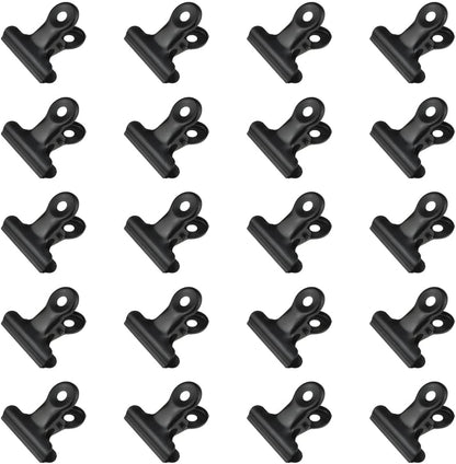 HAHIYO 1.25inch Black Bulldog Clips Metal File Hinge Binder Clips Clamps Save Space Strong Spring Jaws Rock Solid Grip Book Lay Flat Deburred Edge for Hang Photos Wall Grid Dog Food 20PCS