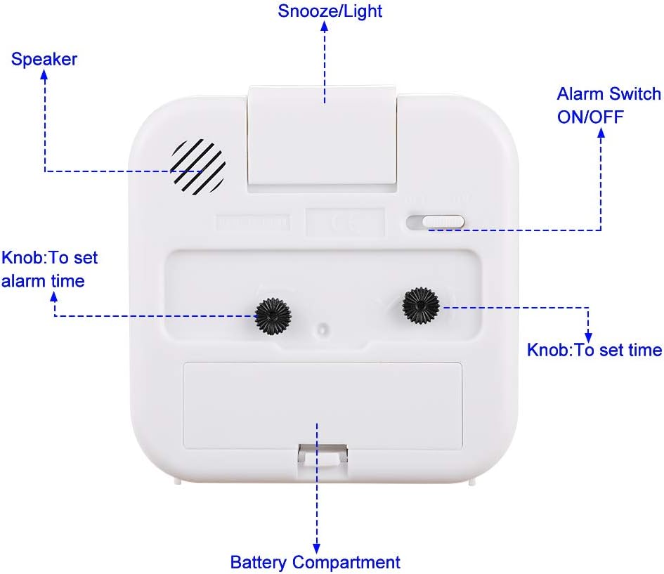 Small Analog Alarm Clock Silent Non Ticking, Ascending Beep Sounds, Snooze, Glow in Dark dial,Manual Light, Battery Operated (White)