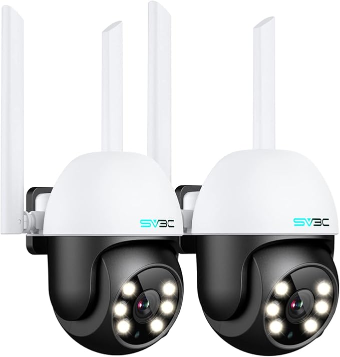 SV3C 2 Pack PTZ Security Camera Outdoor, 1080P Pan Tilt WiFi IP Camera, Auto Tracking 360 Camera, ONVIF, Color Night Vision, 2-Way Audio, Human Motion Detection, Waterproof, 24/7 Recording, Camhipro