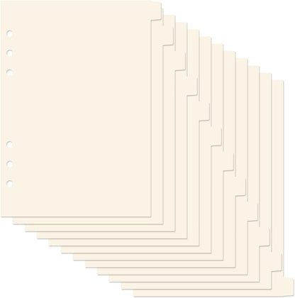 A5 Plastic Binder Dividers 6 Holes Durable Plastic Tab Dividers for 6-Ring Binders, Notebooks, Planners, 5.7x8.3 inch (Beige, 12 tab)