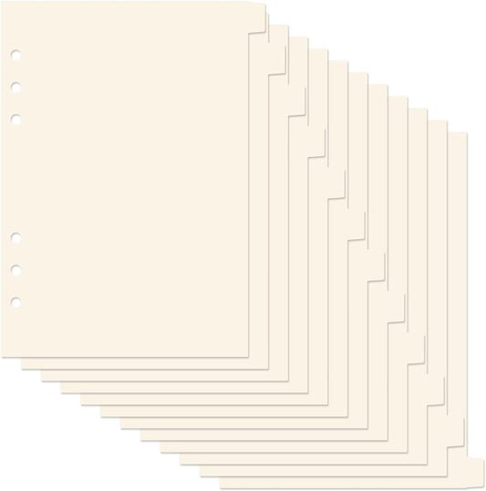 A5 Plastic Binder Dividers 6 Holes Durable Plastic Tab Dividers for 6-Ring Binders, Notebooks, Planners, 5.7x8.3 inch (Beige, 12 tab)