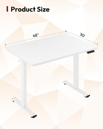 SANODESK Electric Standing Desk 48 x 30 Inches Whole-Piece Desktop Height Adjustable Stand Up Desk w/6-Button Controller Ergonomic Computer Desk for Home Office, White Frame + White Tabletop