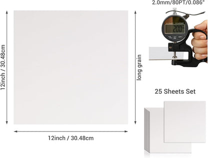 25 Pcs Book Board, Binder Board, Cover Board, Heavy Duty Chipboard for Book Binding, DIY Cardboard (White, 12 x 12 Inch 80PT)