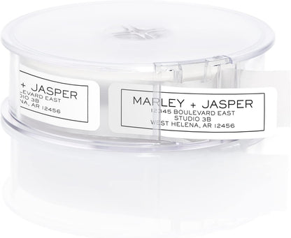 Simple Modern Outline Rolled Address Labels/Roll of 250 Square Box Personalized Address Labels/Designer Return Address Stickers in Elegant Plastic Dispenser