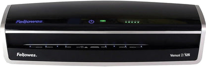 Fellowes Laminator Venus 2 125, Rapid 30-60 Second Warm-up Laminating Machine, with Laminating Pouches Kit (5734801), Black, Silver, 5.1" x 21.3" x 8.2"