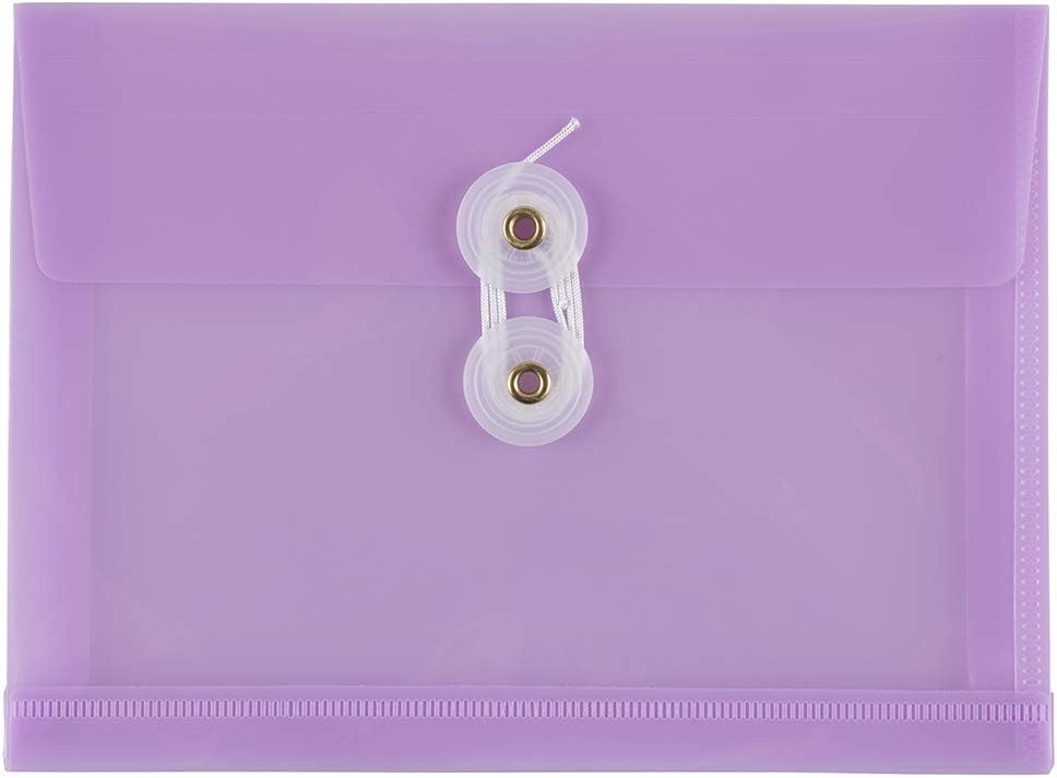 JAM PAPER Plastic Envelopes with Button & String Tie Closure - Index Size - 5 1/2 x 7 1/2 - Lilac Purple - 12/Pack