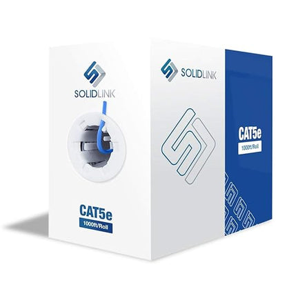CAT5e Ethernet Cable 1000ft – 24AWG Solid CCA UTP Unshielded CAT 5e, High Speed Lan Network, RJ45 Cable, Easy Pull Box Ethernet Cord (Blue)