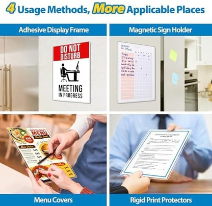 Magnetic Sign Holder Wall Mount 8.5 x 11, Plastic Door Display Frame for Fridge Window, 2Pack