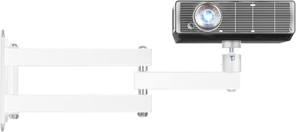 WALI Foldable Projector Wall Mount Universal Adjustable Wall Projector Mount Aluminum Alloy Projectors Stand,1/4" M4 M6 Screw Size,(1330LM-PMW), White