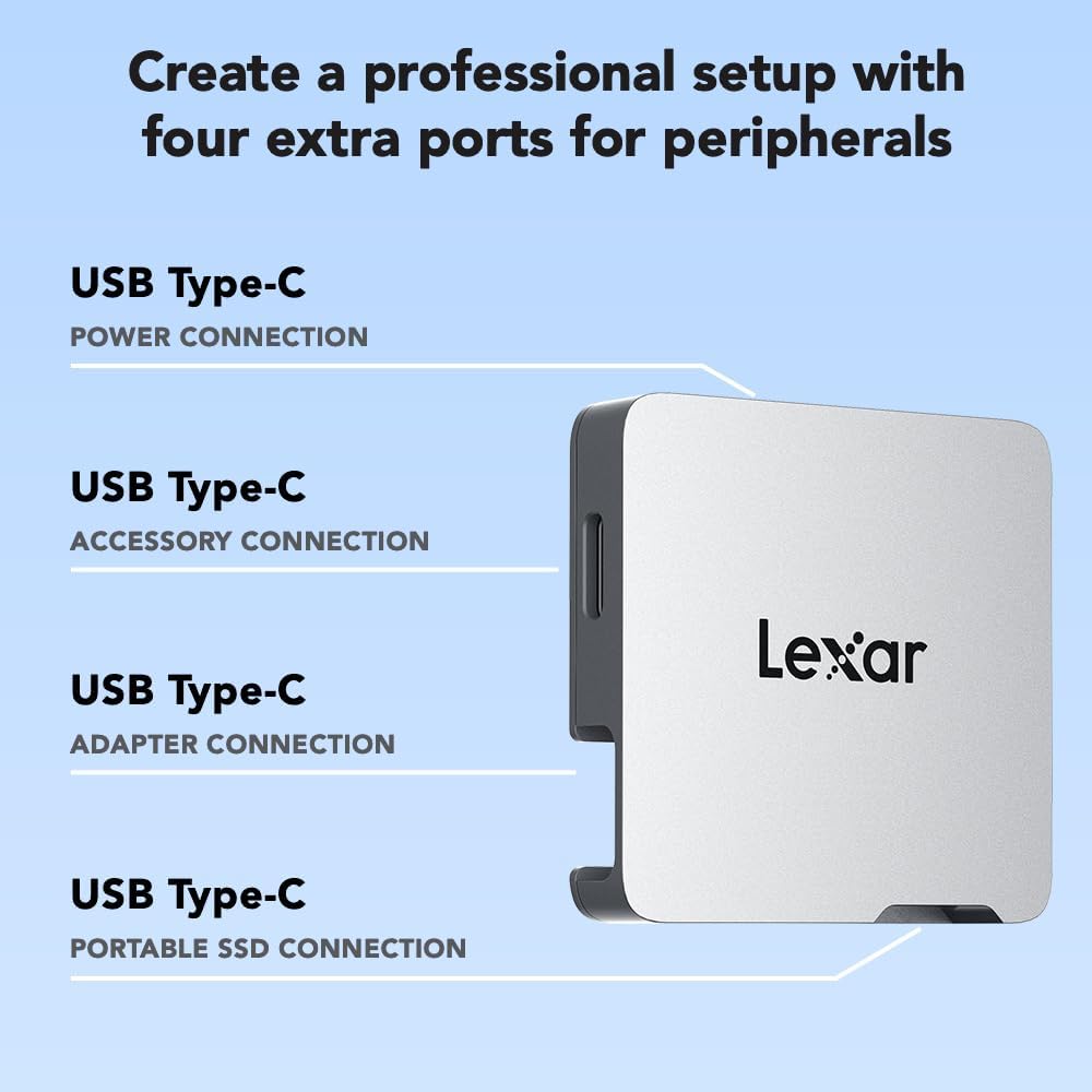 Lexar Professional Go Portable Hub, Four Type-C Ports, USB 3.2 Gen 2, Up to 10Gbps, Ultra-Compact, Perfect for Go Portable SSD, Compatible with Smartphones, PC & Mac, Tablets & iPad (LPASL400-RNSNG)