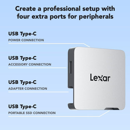 Lexar Professional Go Portable Hub, Four Type-C Ports, USB 3.2 Gen 2, Up to 10Gbps, Ultra-Compact, Perfect for Go Portable SSD, Compatible with Smartphones, PC & Mac, Tablets & iPad (LPASL400-RNSNG)