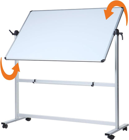 VIZ-PRO Double-Sided Magnetic Mobile Whiteboard, 48 x 32 Inches, Aluminium Frame and Stand