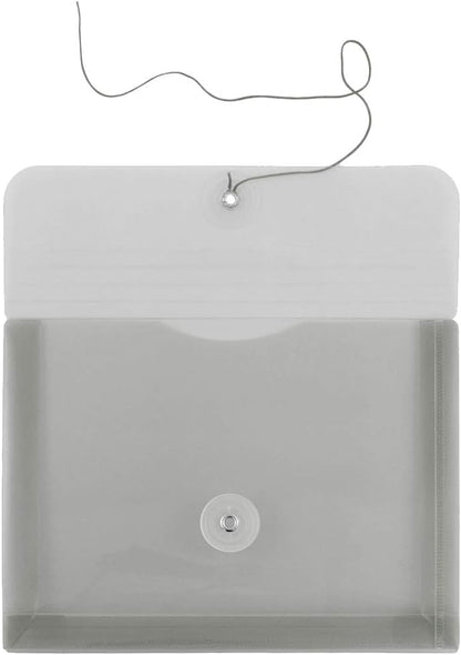 JAM PAPER Plastic Envelopes with Button & String Tie Closure - Index Size - 5 1/2 x 7 1/2 - Smoke Gray - 12/Pack