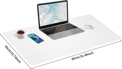 Leather Desk Pad, Large Mouse Pad, Non-Slip Desk Mat, Leather Desk Blotter, Computer Desk Pad, Waterproof Keyboard Pad for Home Office and Decor - White (31.5×15.7 Inches)