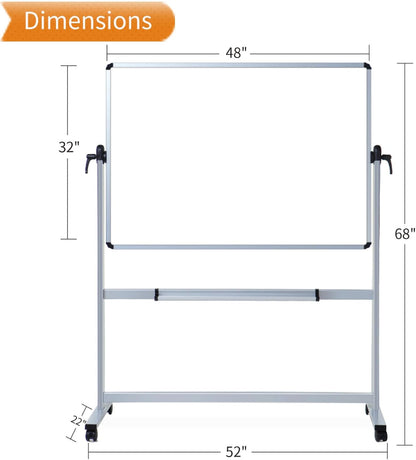 VIZ-PRO Double-Sided Magnetic Mobile Whiteboard, 48 x 32 Inches, Aluminium Frame and Stand