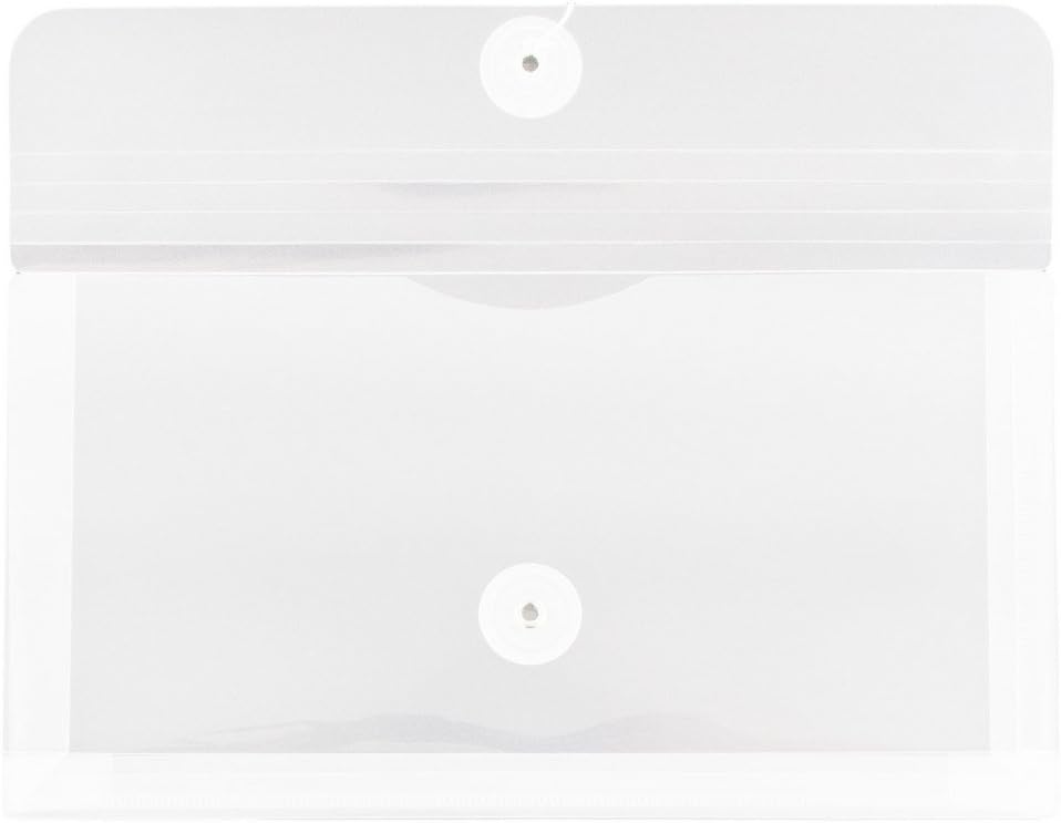 JAM PAPER Plastic Envelopes with Button & String Tie Closure - #10 Business Booklet - 5 1/4 x 10 - Clear - 12/Pack