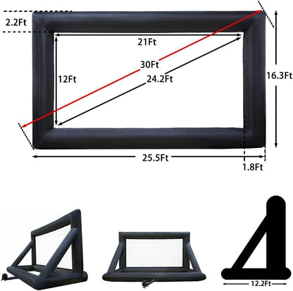 30ft Outdoor Inflatable Movie Screen, No Seam Projector Screen with Air Blower, Support Front & Rear Projection