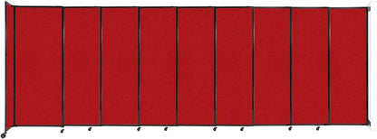 Wall-Mounted Sliding StraightWall Room Divider | Adjustable Widths | Locking Wheels | Room Separator | Up to 19'9" Wide x 6'10" Tall Red Fabric Panels