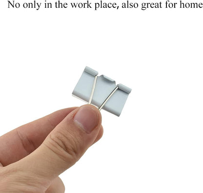 HAHIYO Binder Clips Paper Clamps Spring Steel Sturdy Medium 1.26 inches Width 0.39 Inch Capacity No Sharp Edges Heavy Duty Tight Grip Reusable White Metal Bright Finish for Home Office School 13 Pack