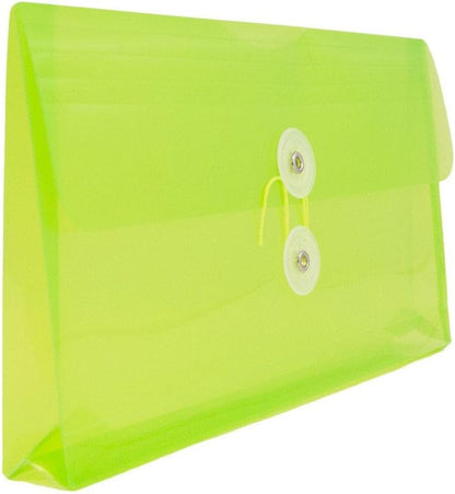 JAM PAPER Plastic Envelopes with Button & String Tie Closure - #10 Business Booklet - 5 1/4 x 10 - Lime Green - 3/pack