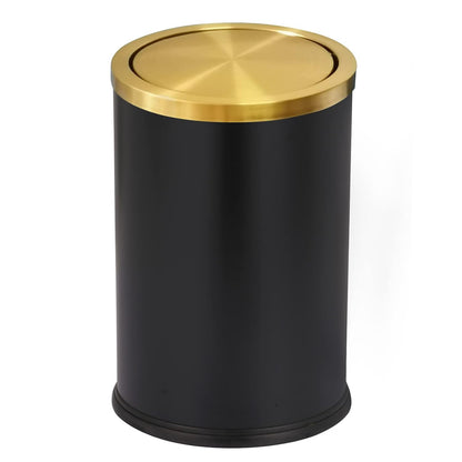 Stainless Steel Gold Trash can with Flipping Lid 2.4gallon Fingerprint-Proof Garbage cans Wastebasket Bin for Kitchen bothroom Living Room (Black with Gold lid, 2.6 Gallon)