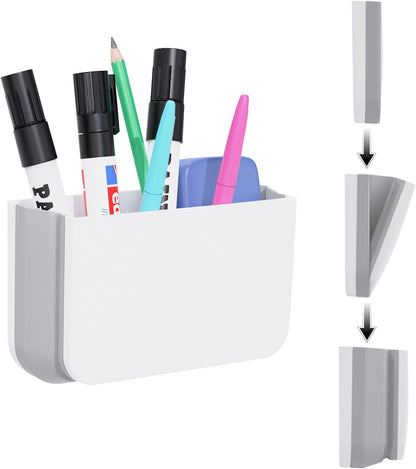 Magnetic Foldable Pen Holder, Magnetic Dry Erase Marker Pencil Holder, Strong Magnet Remote Holder Storage Organizer for Office, Whiteboard, Locker, Home Refrigerator, Desk Accessories(1 Pack White)