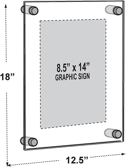 Azar Displays 105506-GLD Acrylic Floating Double Panel Wall Frame,8.5" x 14" Graphic Size, Overall Frame Size: 12" x 18", Gold