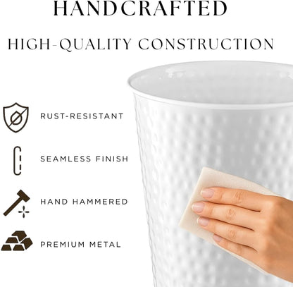 Monarch Abode White Hand Hammered Metal Wastebasket for Home Office Bedroom, Decorative Waste Basket, Modern Bathroom Garbage Can, Durable & Decorative Trash Bin, White Bathroom Trash Can