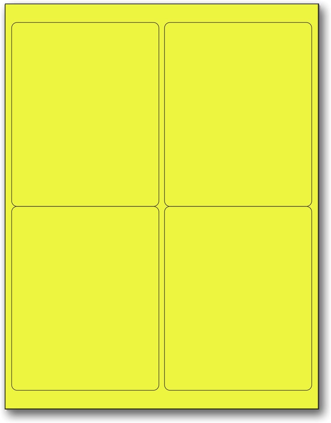 NextDayLabels - 8-1/2 x 11 Neon Color High Light Fluorescent Labels for Laser & Inkjet Printer (Yellow Fluorescent, 4 x 5-4 Per Page | 400 Labels)