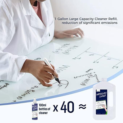 Loukin Non-Toxic Whiteboard Cleaner, 1 Gallon (128 fl oz) Dry Erase Board Cleaner Ready-to-Use Refill, Connected Collapsible Silicone Funnel for Canned Liquid, Removes Whiteboard Stains