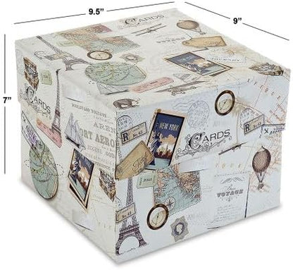 Current World Travel Greeting Card Organizer Box with Dividers - Store 140+ Christmas, Valentine, & Birthday Cards, Recipe Cards, Photo Collections, Postcards, Stationery, 7" x 9" x 9-1/2"