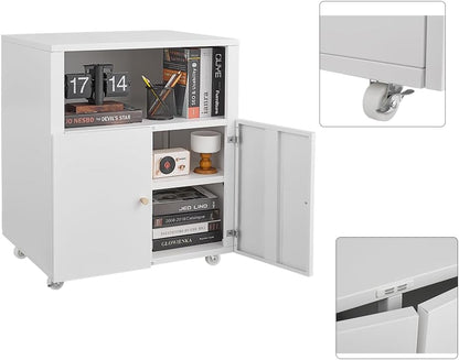 Metal Printer Stand with Storage, Large Black Printer Cabinet with Wheels and Adjustable Shelf for Home Office, Heavy Duty Printer Table