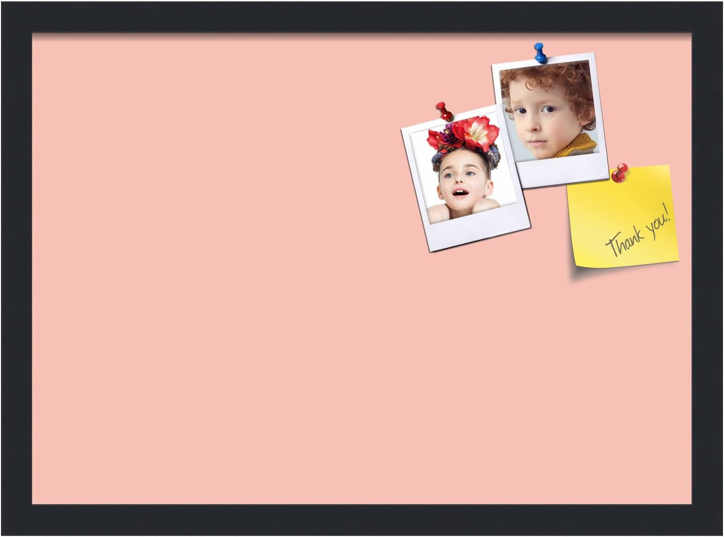 PinPix 21x15 Inch Cork Bulletin Board. This Decorative Framed Pin Board Comes with Pink Pastel Design and a Satin Black Frame. Ideal for Home Office Decor or Message Board (PinPix-1813)