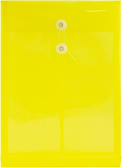 JAM PAPER Plastic Envelopes with Button & String Tie Closure - Legal Open End - 9 3/4 x 14 1/2 - Yellow - 12/Pack