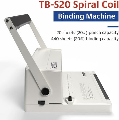 TruBind Manual Coil Binding Machine with Adjustable Side Margin | 20 Sheet Punch Capacity | Bind up to 440 Sheets with 4:1 Pitch | 2-Year Warranty | Heavy-Duty Coil Crimping Pliers Included