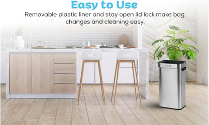 Simpli-Magic 18.5 Gallon (70L) Open Top Trash Can – Rectangular Commercial Trash Can – Smudge-Resistant, Easy to Clean, Non-Skid Base, Brushed Stainless Steel