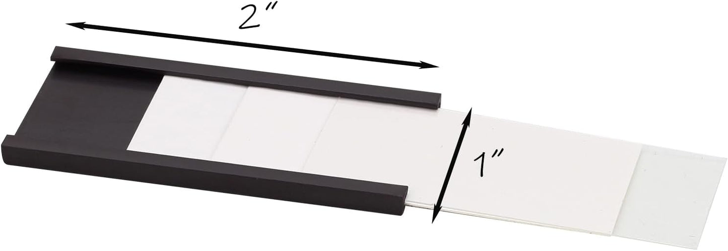 Realth C Channel Magnetic Label Holders 50 Pack 1'' x 2'' with Paper Inserts and Clear Plastic Protectors, Magnetic Data Card Holders File Cabinet Labels for Metal Racks and Shelves