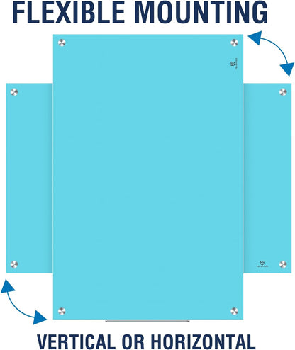 TSJ OFFICE Glass Dry-Erase Board - 36 x 24 Inches Wall Mounted Magnetic Whiteboard, Large Frameless Glass White Board for Office, Home & School, Blue