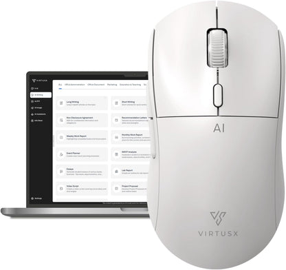 Virtusx AI Mouse, Jethro V1 – AI Voice & Audio Recorder, Note Taking Mouse for Computer & Laptop with Centralized AI Software, AI Writing Tools, Voice Typing, Transcribe, Translate & Summarize
