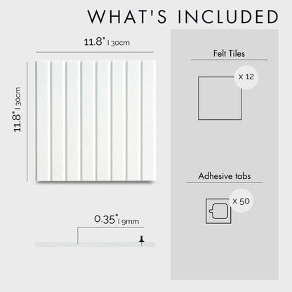 Large Cork Boards for Walls Black Felt Board Alternative - Slat Wall Paneling, Felt Bulletin Board Tiles for Office Decor, Push pin Board Office Wall Organizer -12-Pack (Milky White)