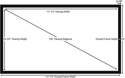 Silver Ticket Products STR Series 6 Piece Home Theater Fixed Frame 4K / 8K Ultra HD, HDTV, HDR & Active 3D Movie Projection Screen, 16:9 Format, 128" Diagonal, Woven Acoustic Material STR-169128-WAB