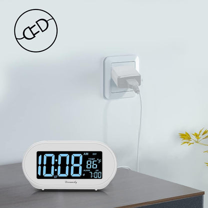 DreamSky Alarm Clocks for Bedrooms, Auto Set Digital Desk Clock for Bedside Nightstand, Electric Clock with Dimmable Brightness Dimmer, Auto DST, USB Port, Date, Temperature, Snooze