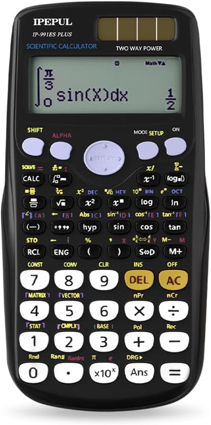Scientific Calculators, IPepul Math Calculator with 417 Function, Solar Battery Power and 4-Lines Display, School Supplies for Middle High College Students Teachers (Black 991ES)