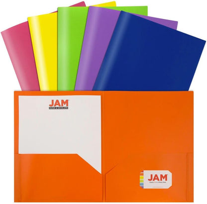 JAM PAPER Plastic 2 Pocket POP Folders - Durable School Folders - Assorted Primary Colors - Bulk 144 Folders/Box (24 Assorted Packs of 6)